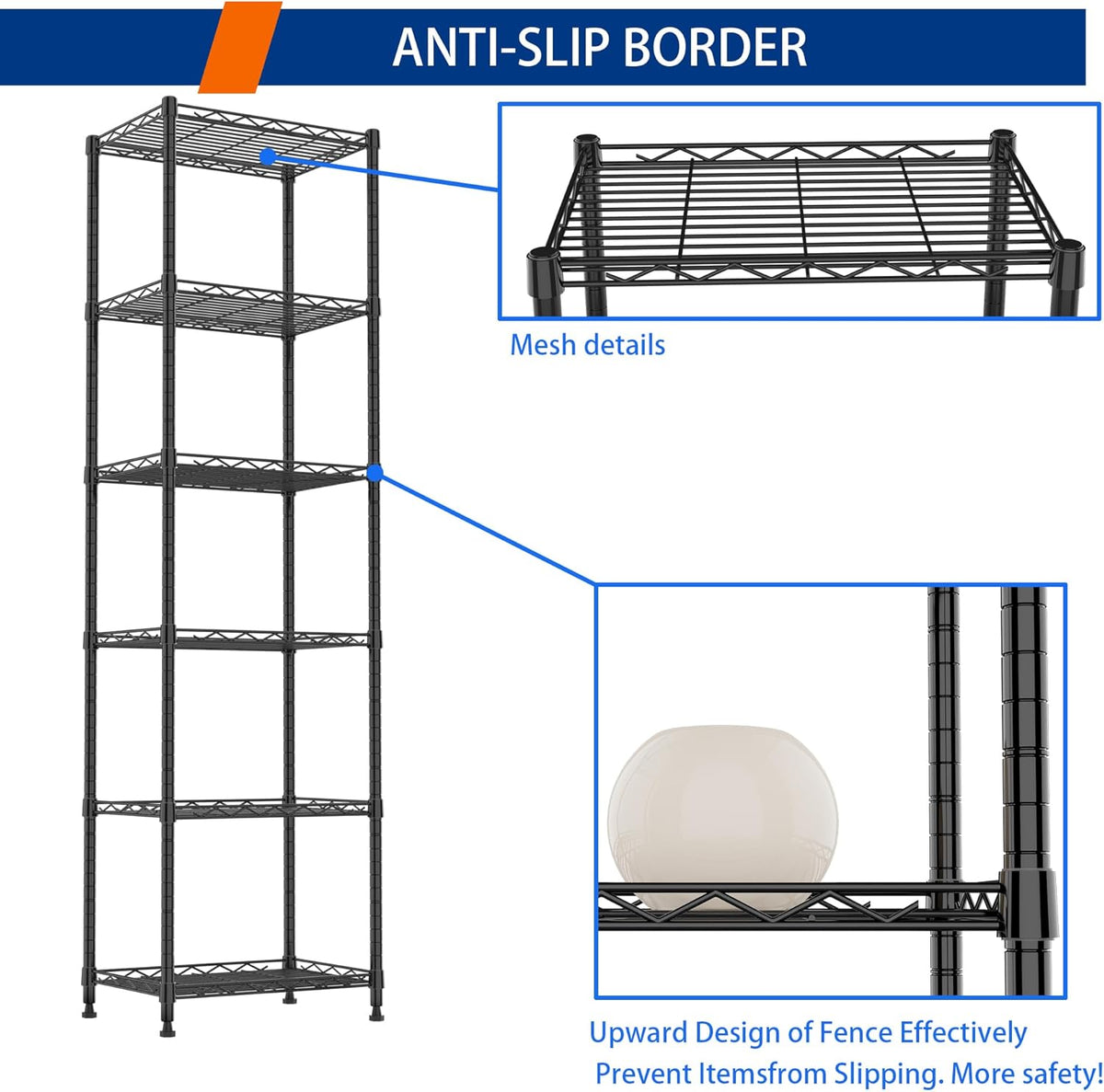 6 Wire Shelving Steel Storage Rack Adjustable Unit Shelves for Laundry Bathroom Kitchen Pantry Closet(Silver, 11.7" D x 16.8" W x 63" H)