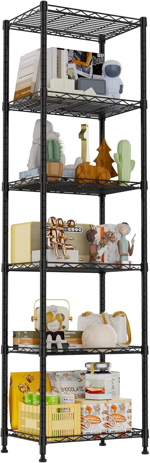 6 Wire Shelving Steel Storage Rack Adjustable Unit Shelves for Laundry Bathroom Kitchen Pantry Closet(Silver, 11.7" D x 16.8" W x 63" H)