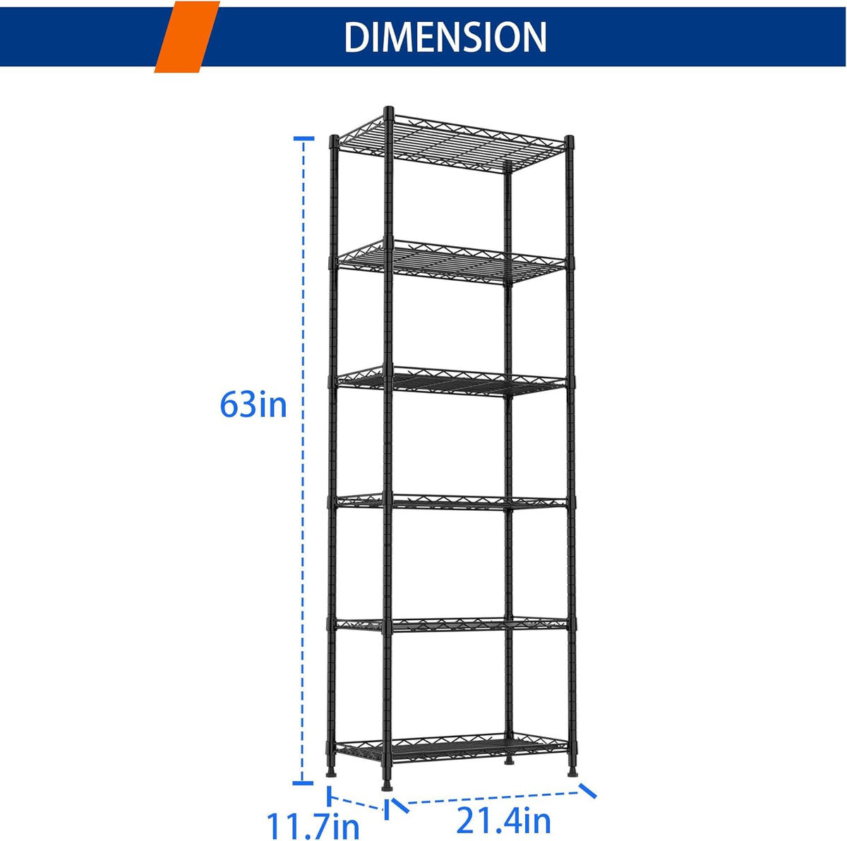 6 Wire Shelving Steel Storage Rack Adjustable Unit Shelves for Laundry Bathroom Kitchen Pantry Closet(Silver, 11.7" D x 16.8" W x 63" H)