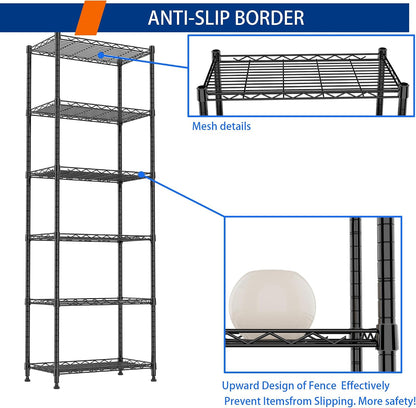 6 Wire Shelving Steel Storage Rack Adjustable Unit Shelves for Laundry Bathroom Kitchen Pantry Closet(Silver, 11.7" D x 16.8" W x 63" H)