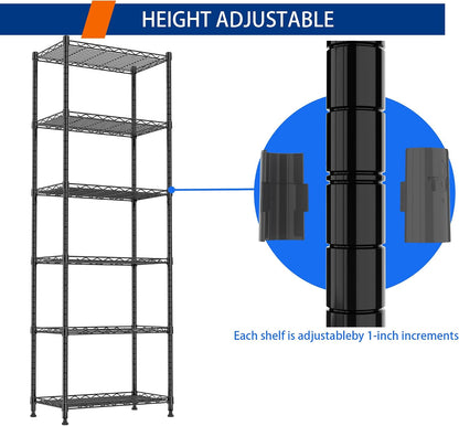 6 Wire Shelving Steel Storage Rack Adjustable Unit Shelves for Laundry Bathroom Kitchen Pantry Closet(Silver, 11.7" D x 16.8" W x 63" H)