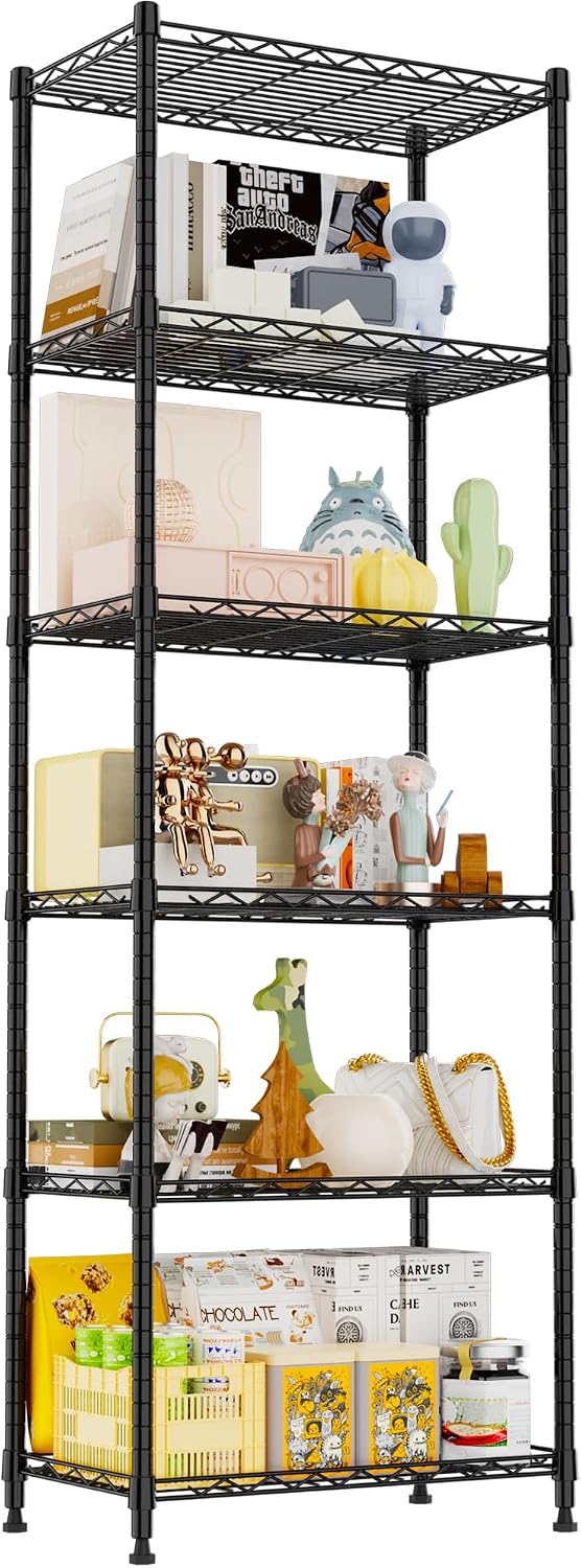 6 Wire Shelving Steel Storage Rack Adjustable Unit Shelves for Laundry Bathroom Kitchen Pantry Closet(Silver, 11.7" D x 16.8" W x 63" H)