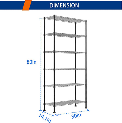 6 Wire Shelving Steel Storage Rack Adjustable Unit Shelves for Laundry Bathroom Kitchen Pantry Closet(Silver, 11.7" D x 16.8" W x 63" H)
