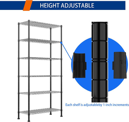 6 Wire Shelving Steel Storage Rack Adjustable Unit Shelves for Laundry Bathroom Kitchen Pantry Closet(Silver, 11.7" D x 16.8" W x 63" H)