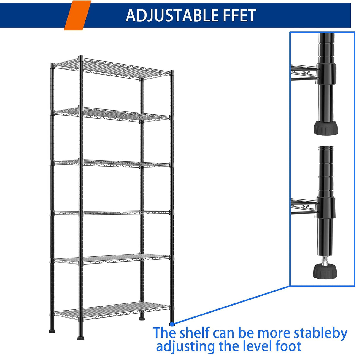 6 Wire Shelving Steel Storage Rack Adjustable Unit Shelves for Laundry Bathroom Kitchen Pantry Closet(Silver, 11.7" D x 16.8" W x 63" H)