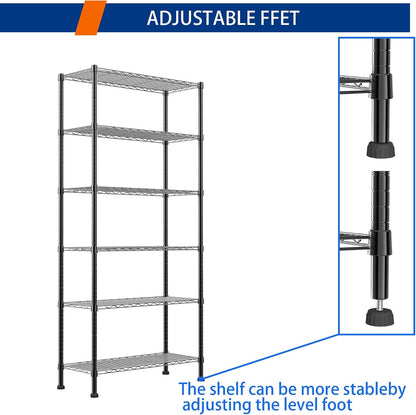 6 Wire Shelving Steel Storage Rack Adjustable Unit Shelves for Laundry Bathroom Kitchen Pantry Closet(Silver, 11.7" D x 16.8" W x 63" H)