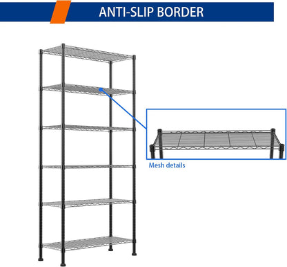 6 Wire Shelving Steel Storage Rack Adjustable Unit Shelves for Laundry Bathroom Kitchen Pantry Closet(Silver, 11.7" D x 16.8" W x 63" H)