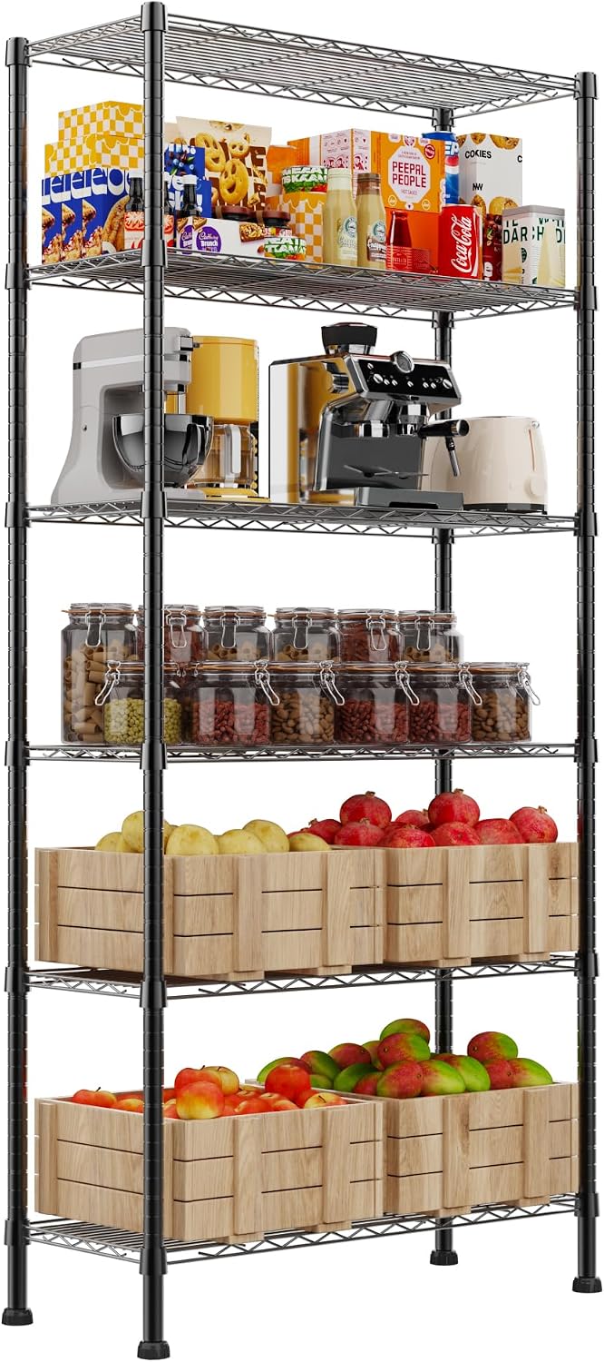 6 Wire Shelving Steel Storage Rack Adjustable Unit Shelves for Laundry Bathroom Kitchen Pantry Closet(Silver, 11.7" D x 16.8" W x 63" H)