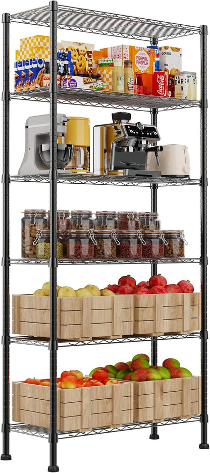 6 Wire Shelving Steel Storage Rack Adjustable Unit Shelves for Laundry Bathroom Kitchen Pantry Closet(Silver, 11.7" D x 16.8" W x 63" H)