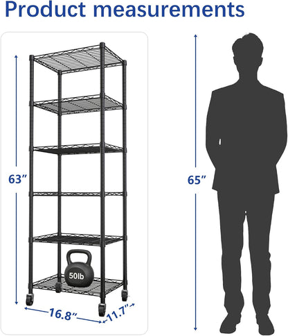 6 Wire Shelving Steel Storage Rack Adjustable Unit Shelves for Laundry Bathroom Kitchen Pantry Closet(Silver, 11.7" D x 16.8" W x 63" H)