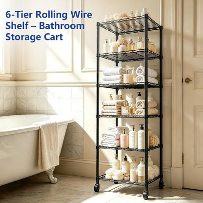 6 Wire Shelving Steel Storage Rack Adjustable Unit Shelves for Laundry Bathroom Kitchen Pantry Closet(Silver, 11.7" D x 16.8" W x 63" H)