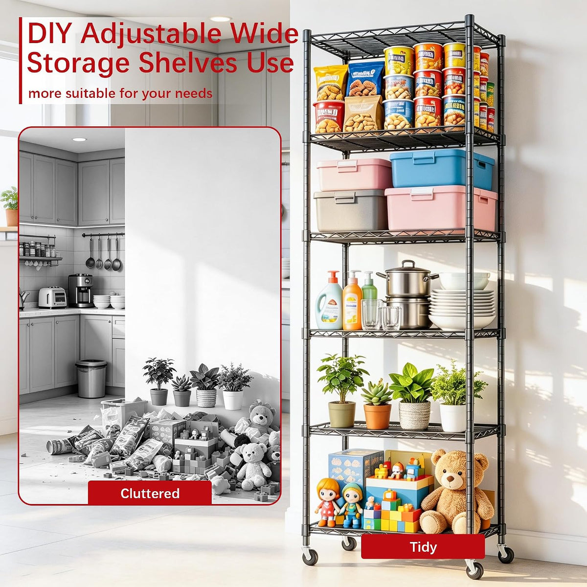 6 Wire Shelving Steel Storage Rack Adjustable Unit Shelves for Laundry Bathroom Kitchen Pantry Closet(Silver, 11.7" D x 16.8" W x 63" H)