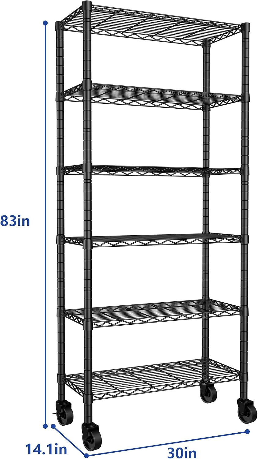 6 Wire Shelving Steel Storage Rack Adjustable Unit Shelves for Laundry Bathroom Kitchen Pantry Closet(Silver, 11.7" D x 16.8" W x 63" H)