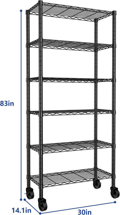 6 Wire Shelving Steel Storage Rack Adjustable Unit Shelves for Laundry Bathroom Kitchen Pantry Closet(Silver, 11.7" D x 16.8" W x 63" H)
