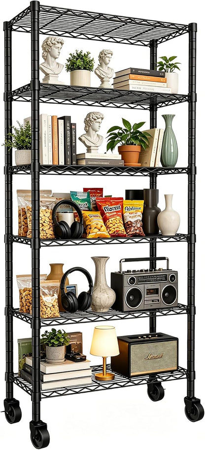 6 Wire Shelving Steel Storage Rack Adjustable Unit Shelves for Laundry Bathroom Kitchen Pantry Closet(Silver, 11.7" D x 16.8" W x 63" H)