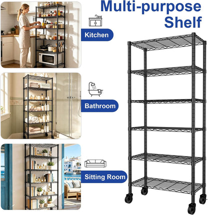 6 Wire Shelving Steel Storage Rack Adjustable Unit Shelves for Laundry Bathroom Kitchen Pantry Closet(Silver, 11.7" D x 16.8" W x 63" H)