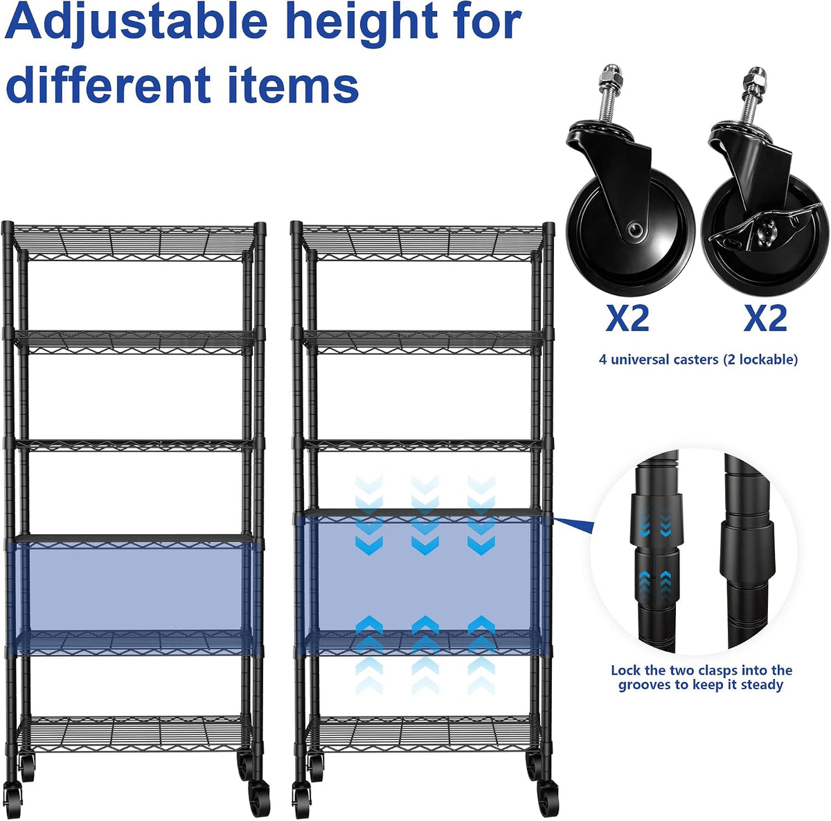 6 Wire Shelving Steel Storage Rack Adjustable Unit Shelves for Laundry Bathroom Kitchen Pantry Closet(Silver, 11.7" D x 16.8" W x 63" H)