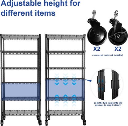 6 Wire Shelving Steel Storage Rack Adjustable Unit Shelves for Laundry Bathroom Kitchen Pantry Closet(Silver, 11.7" D x 16.8" W x 63" H)