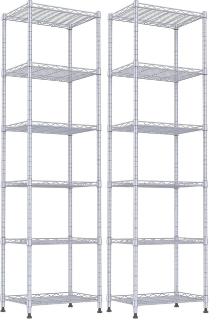 6 Wire Shelving Steel Storage Rack Adjustable Unit Shelves for Laundry Bathroom Kitchen Pantry Closet(Silver, 11.7" D x 16.8" W x 63" H)