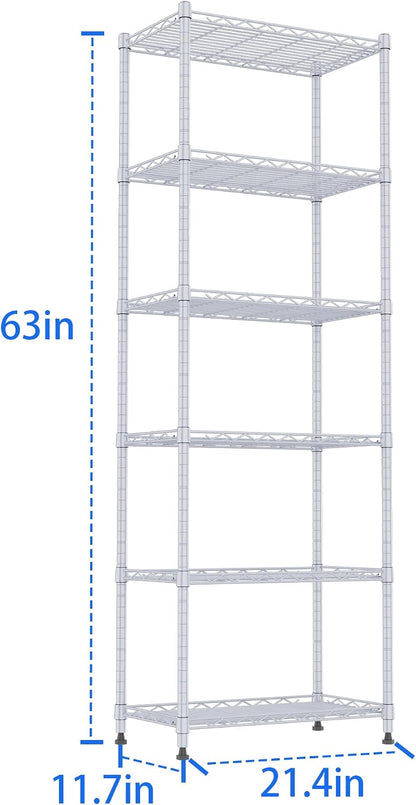 6 Wire Shelving Steel Storage Rack Adjustable Unit Shelves for Laundry Bathroom Kitchen Pantry Closet(Silver, 11.7" D x 16.8" W x 63" H)