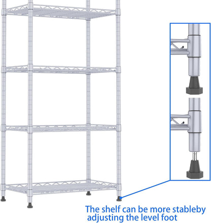 6 Wire Shelving Steel Storage Rack Adjustable Unit Shelves for Laundry Bathroom Kitchen Pantry Closet(Silver, 11.7" D x 16.8" W x 63" H)