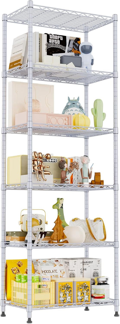 6 Wire Shelving Steel Storage Rack Adjustable Unit Shelves for Laundry Bathroom Kitchen Pantry Closet(Silver, 11.7" D x 16.8" W x 63" H)