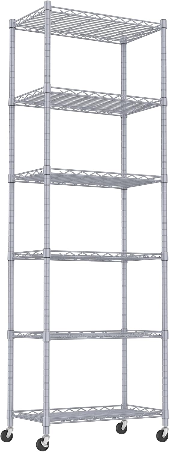 6 Wire Shelving Steel Storage Rack Adjustable Unit Shelves for Laundry Bathroom Kitchen Pantry Closet(Silver, 11.7" D x 16.8" W x 63" H)