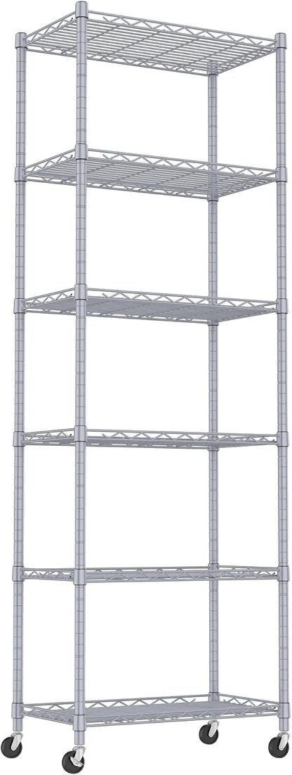 6 Wire Shelving Steel Storage Rack Adjustable Unit Shelves for Laundry Bathroom Kitchen Pantry Closet(Silver, 11.7" D x 16.8" W x 63" H)