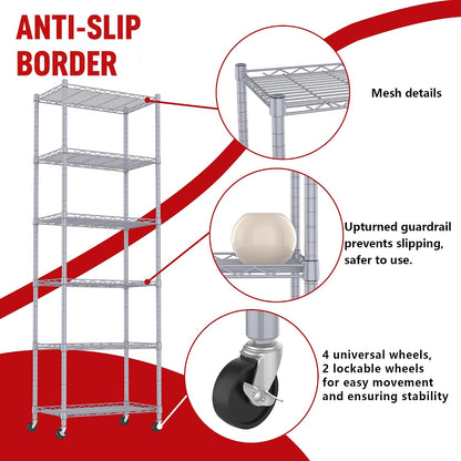 6 Wire Shelving Steel Storage Rack Adjustable Unit Shelves for Laundry Bathroom Kitchen Pantry Closet(Silver, 11.7" D x 16.8" W x 63" H)