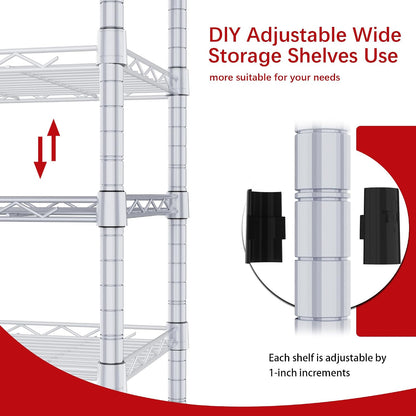 6 Wire Shelving Steel Storage Rack Adjustable Unit Shelves for Laundry Bathroom Kitchen Pantry Closet(Silver, 11.7" D x 16.8" W x 63" H)