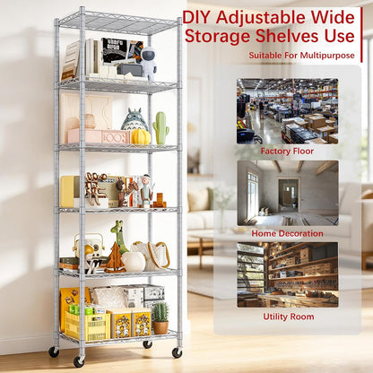 6 Wire Shelving Steel Storage Rack Adjustable Unit Shelves for Laundry Bathroom Kitchen Pantry Closet(Silver, 11.7" D x 16.8" W x 63" H)