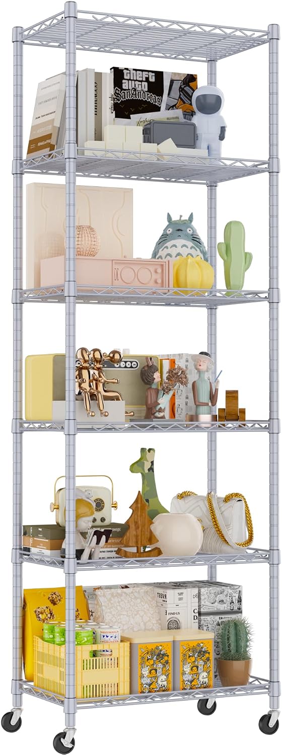 6 Wire Shelving Steel Storage Rack Adjustable Unit Shelves for Laundry Bathroom Kitchen Pantry Closet(Silver, 11.7" D x 16.8" W x 63" H)