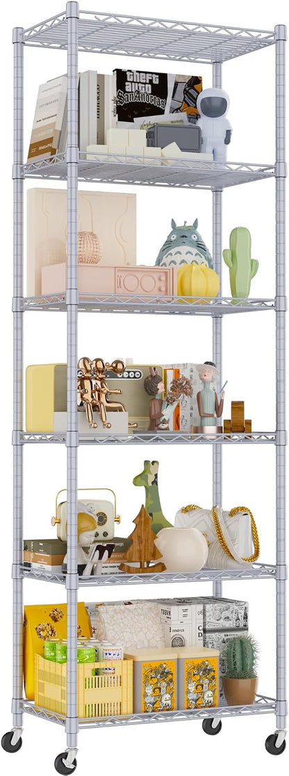 6 Wire Shelving Steel Storage Rack Adjustable Unit Shelves for Laundry Bathroom Kitchen Pantry Closet(Silver, 11.7" D x 16.8" W x 63" H)