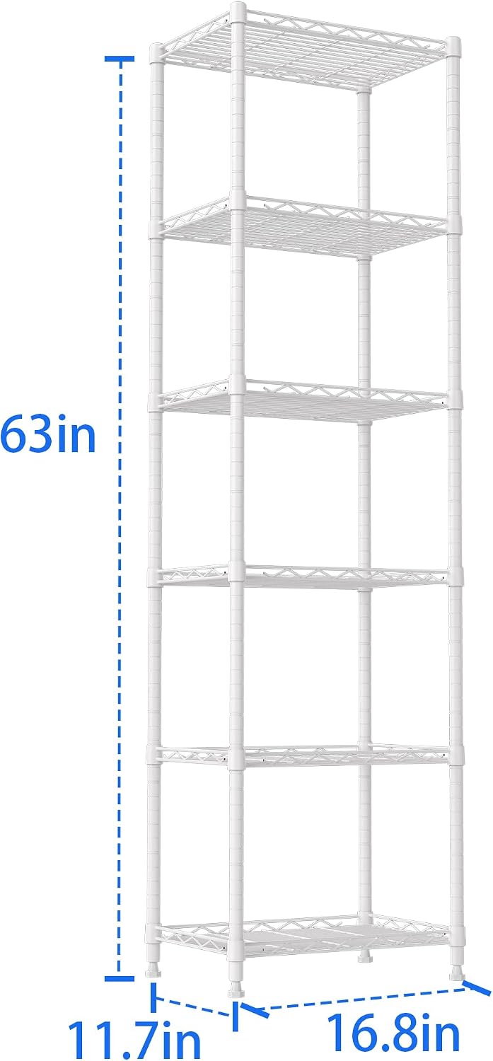 6 Wire Shelving Steel Storage Rack Adjustable Unit Shelves for Laundry Bathroom Kitchen Pantry Closet(Silver, 11.7" D x 16.8" W x 63" H)