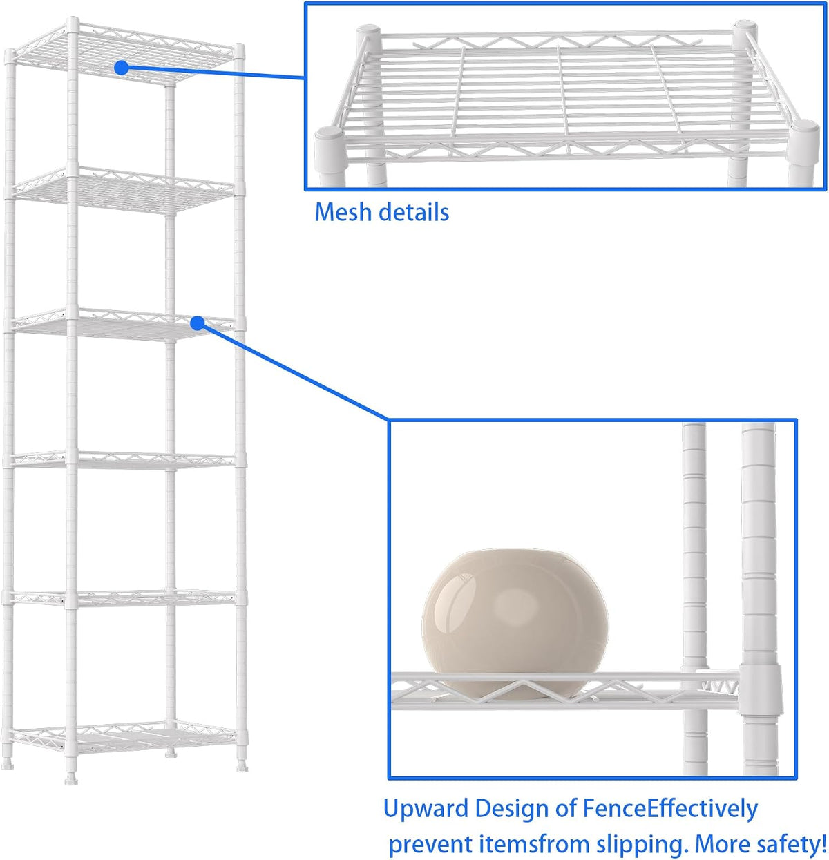 6 Wire Shelving Steel Storage Rack Adjustable Unit Shelves for Laundry Bathroom Kitchen Pantry Closet(Silver, 11.7" D x 16.8" W x 63" H)