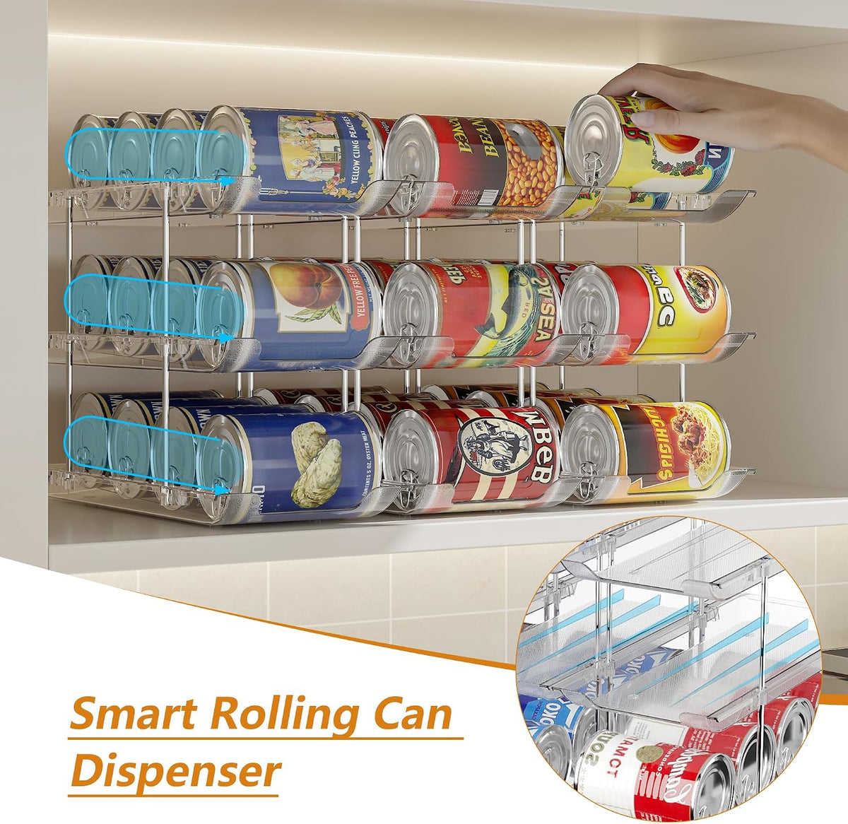 Can Organizer for Pantry Canned Food Storage Goods Holders 3 Tier