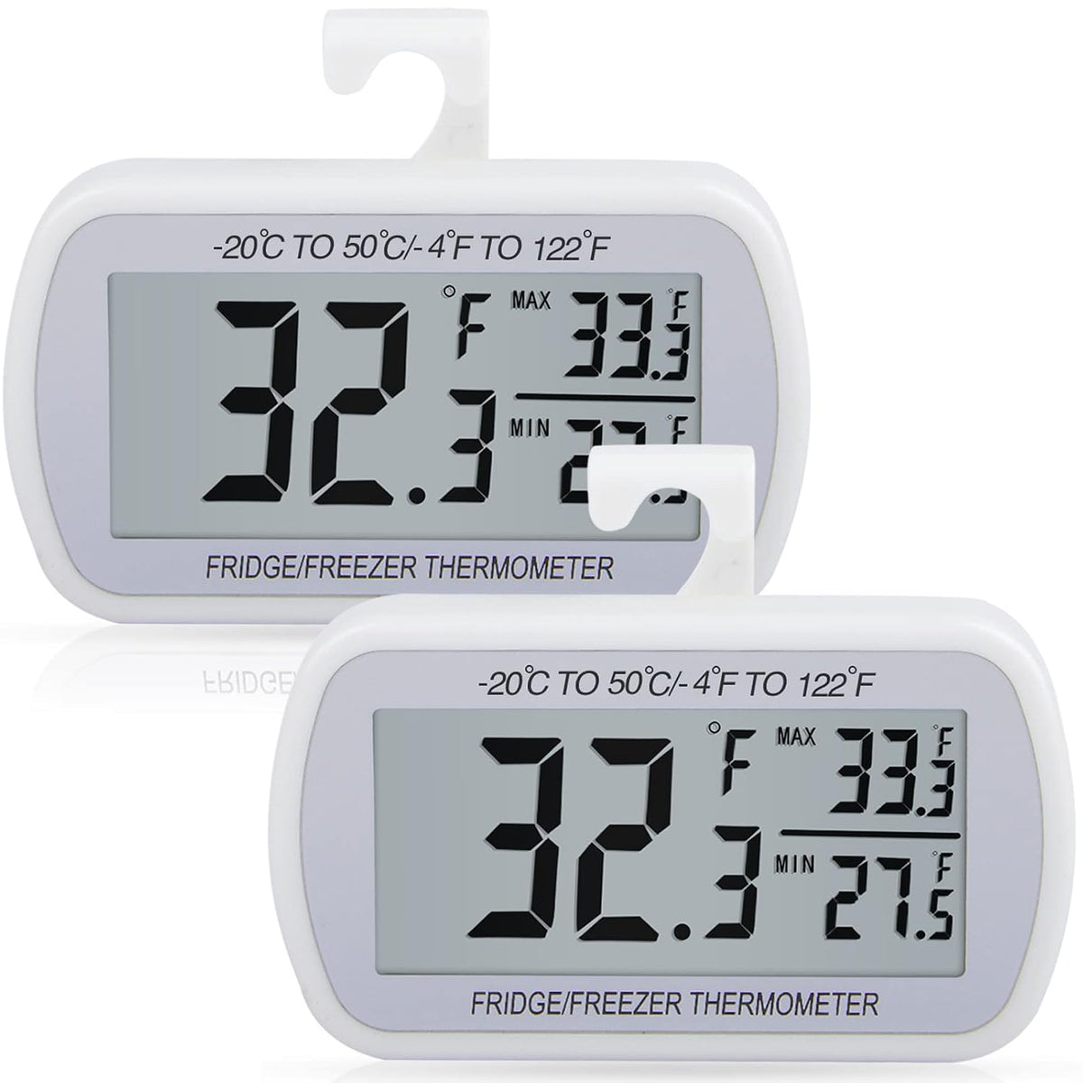 2 Pack Waterproof Digital Refrigerator Freezer Thermometer Large LCD
