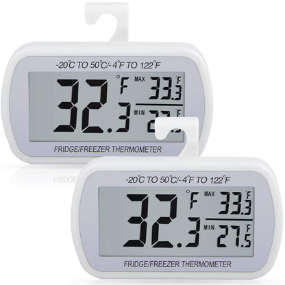 2 Pack Waterproof Digital Refrigerator Freezer Thermometer Large LCD