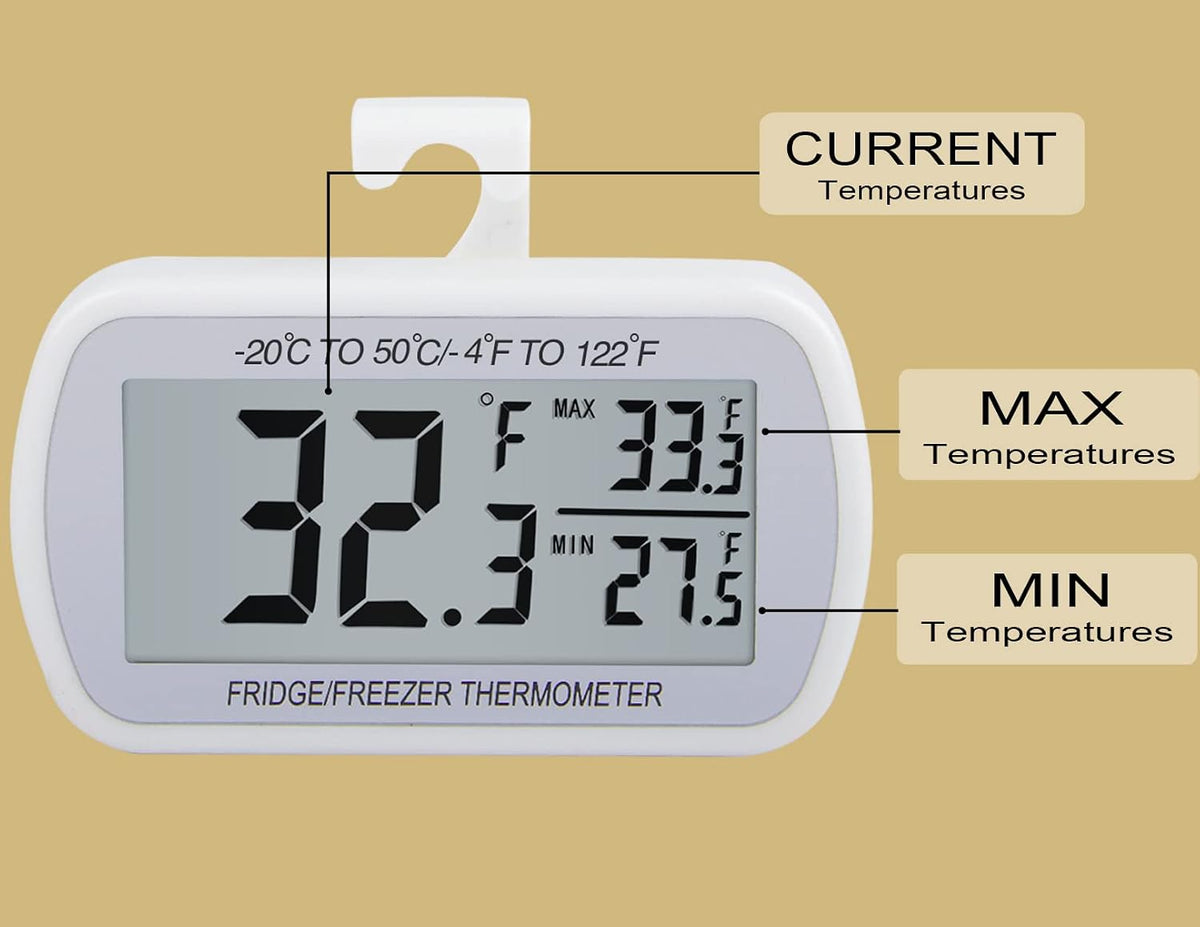 2 Pack Waterproof Digital Refrigerator Freezer Thermometer Large LCD