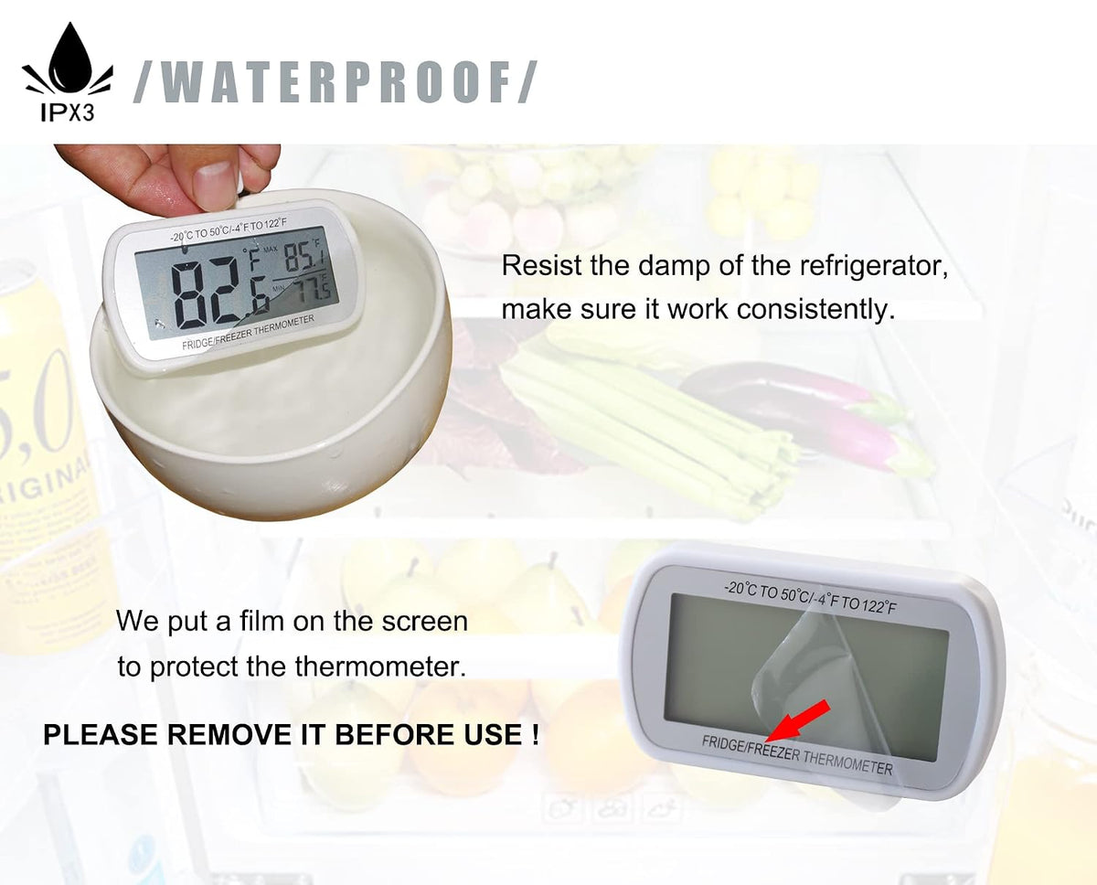 2 Pack Waterproof Digital Refrigerator Freezer Thermometer Large LCD