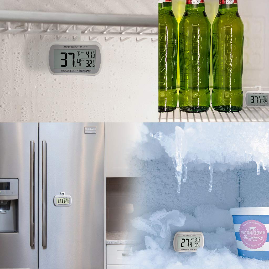 2 Pack Waterproof Digital Refrigerator Freezer Thermometer Large LCD
