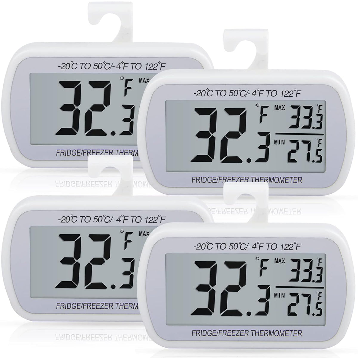 2 Pack Waterproof Digital Refrigerator Freezer Thermometer Large LCD