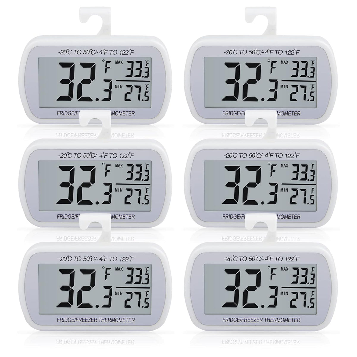 2 Pack Waterproof Digital Refrigerator Freezer Thermometer Large LCD