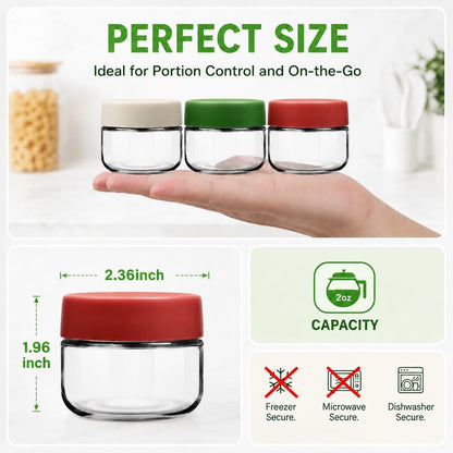 2 oz Glass Dressing Containers With Lids, Sauce Jars for Lunch, 6pk