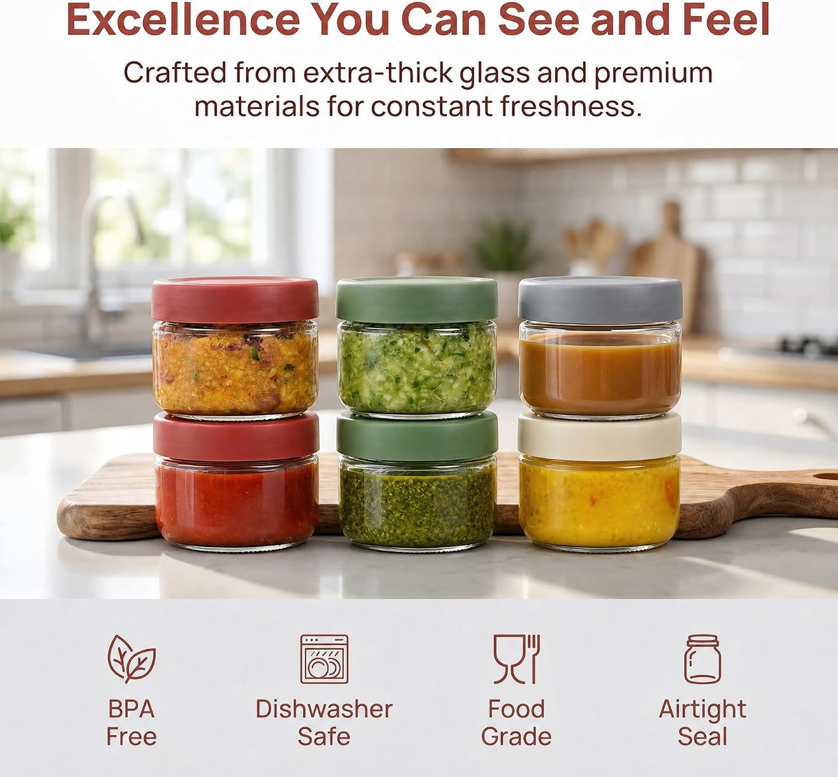 2 oz Glass Dressing Containers With Lids, Sauce Jars for Lunch, 6pk