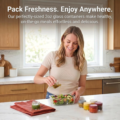 2 oz Glass Dressing Containers With Lids, Sauce Jars for Lunch, 6pk