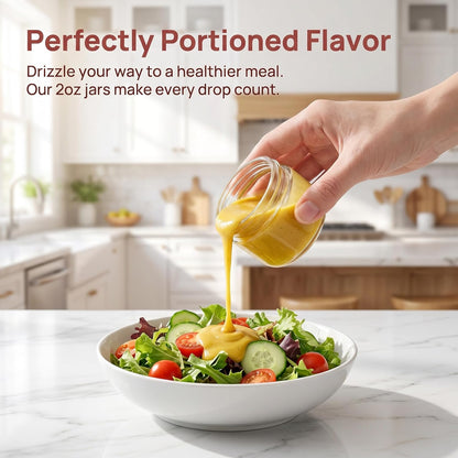 2 oz Glass Dressing Containers With Lids, Sauce Jars for Lunch, 6pk