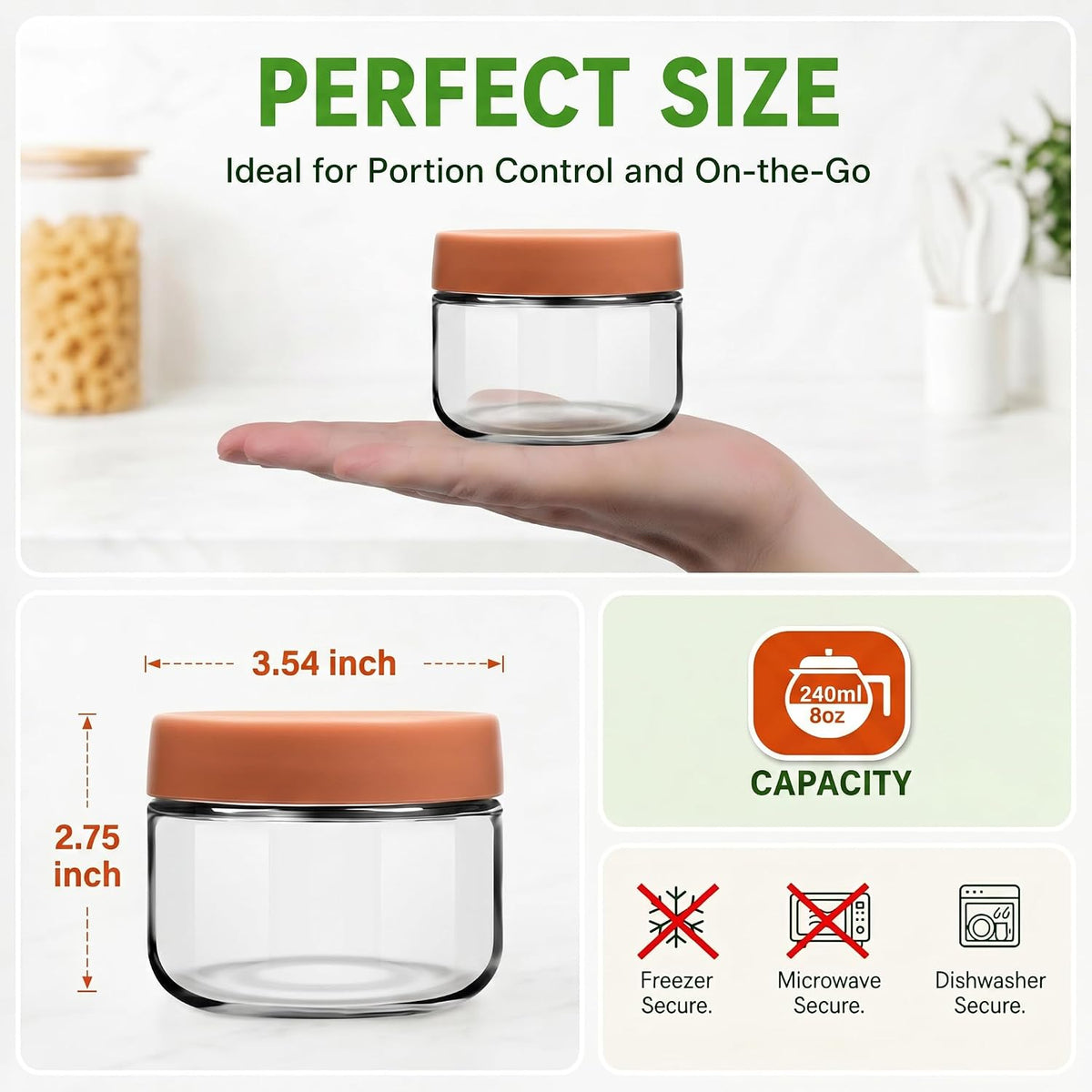 2 oz Glass Dressing Containers With Lids, Sauce Jars for Lunch, 6pk
