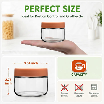2 oz Glass Dressing Containers With Lids, Sauce Jars for Lunch, 6pk
