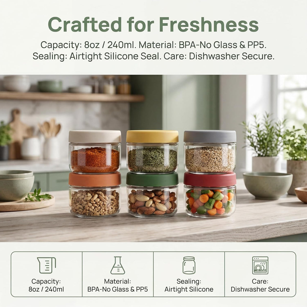 2 oz Glass Dressing Containers With Lids, Sauce Jars for Lunch, 6pk